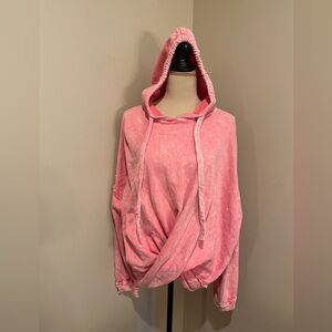 J. Her Oversized Washed Pink Hooded Drape Front Hoodie